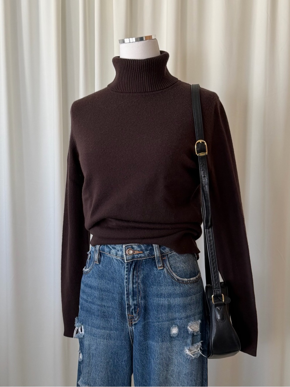 ANN TAYLOR 100% Cashmere Brown Turtleneck Sweater - Size Medium Minimalist Chic